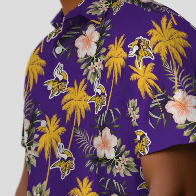NFL Vikings Hawaiian Shirt, Purple Palm Tree Beach Shirt for Football Fans