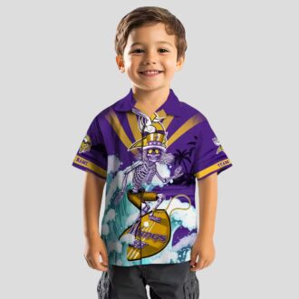 Personalized Minnesota Vikings Hawaiian Shirt, Surfing Skeleton NFL Beachwear