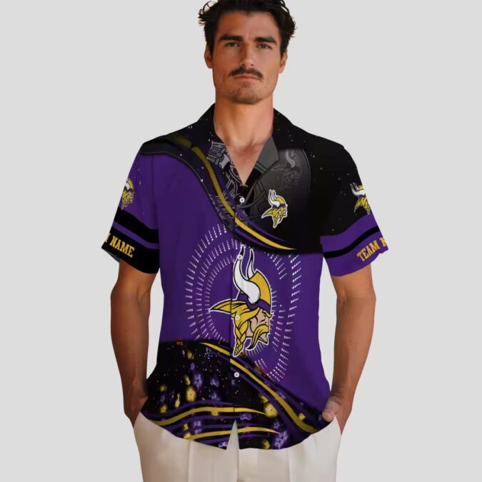 Purple Black Minnesota Vikings Hawaiian Shirt, NFL Football Wave Aloha Beach Outfit