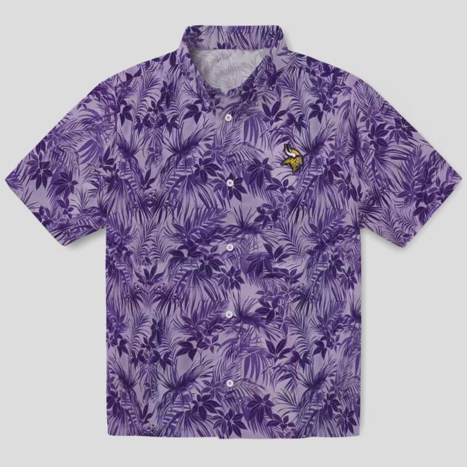 Purple Minnesota Vikings Leafy Hawaiian Shirt, Football Tailgate & Vacation Outfit