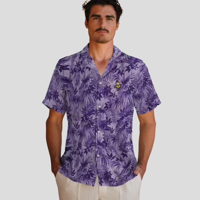 Purple Minnesota Vikings Leafy Hawaiian Shirt, Football Tailgate & Vacation Outfit
