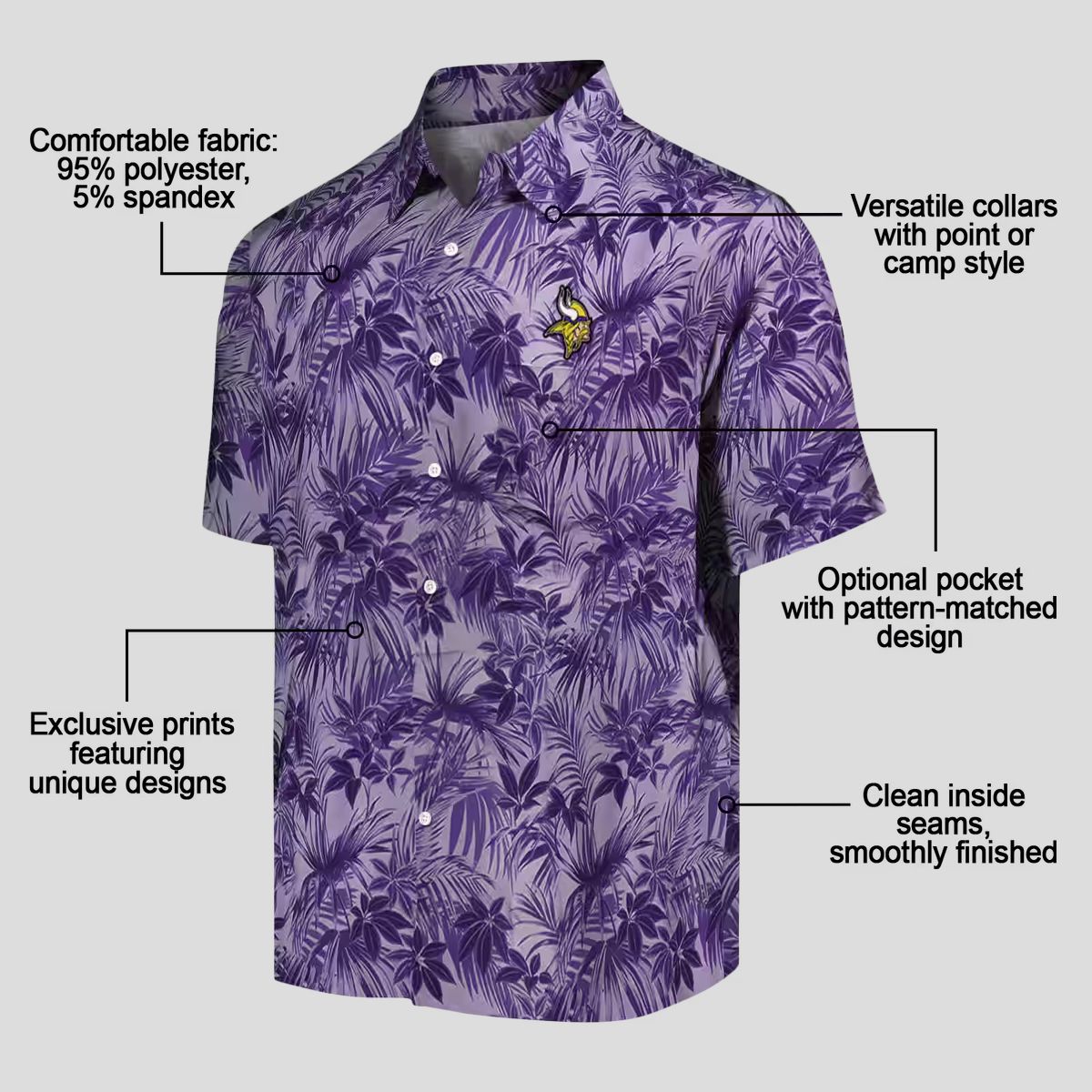 Purple Minnesota Vikings Leafy Hawaiian Shirt, Football Tailgate & Vacation Outfit