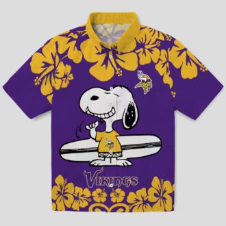 Snoopy Surf Minnesota Vikings Hawaiian Shirt, Purple & White Tropical Apparel