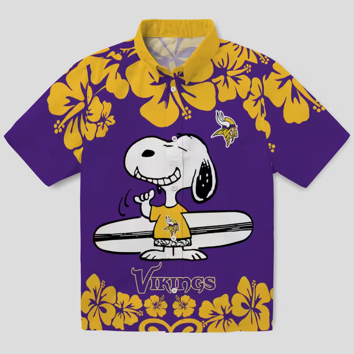 Snoopy Surf Minnesota Vikings Hawaiian Shirt, Purple & White Tropical Apparel