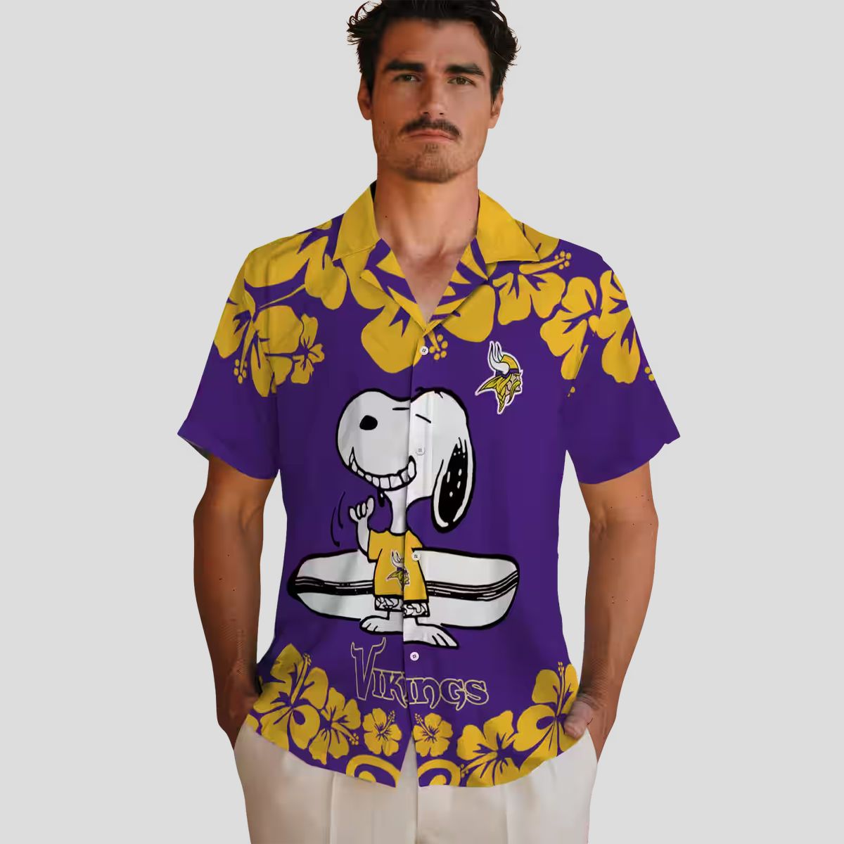 Snoopy Surf Minnesota Vikings Hawaiian Shirt, Purple & White Tropical Apparel