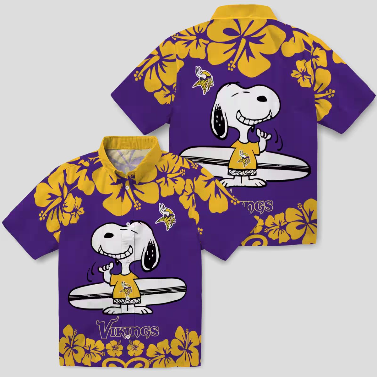 Snoopy Surf Minnesota Vikings Hawaiian Shirt, Purple & White Tropical Apparel