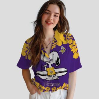 Snoopy Surf Minnesota Vikings Hawaiian Shirt, Purple & White Tropical Apparel