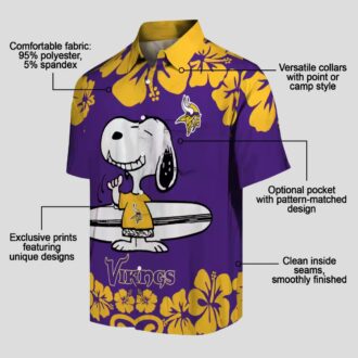 Snoopy Surf Minnesota Vikings Hawaiian Shirt, Purple & White Tropical Apparel