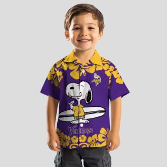 Snoopy Surf Minnesota Vikings Hawaiian Shirt, Purple & White Tropical Apparel