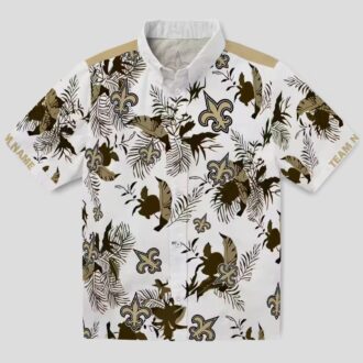 Custom New Orleans Saints Hawaiian Shirt - Gold & White Floral Botanical Design