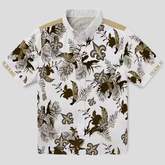 Custom New Orleans Saints Hawaiian Shirt - Gold & White Floral Botanical Design