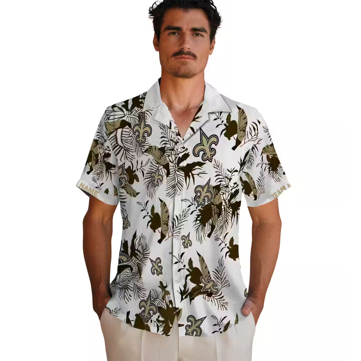 Custom New Orleans Saints Hawaiian Shirt - Gold & White Floral Botanical Design