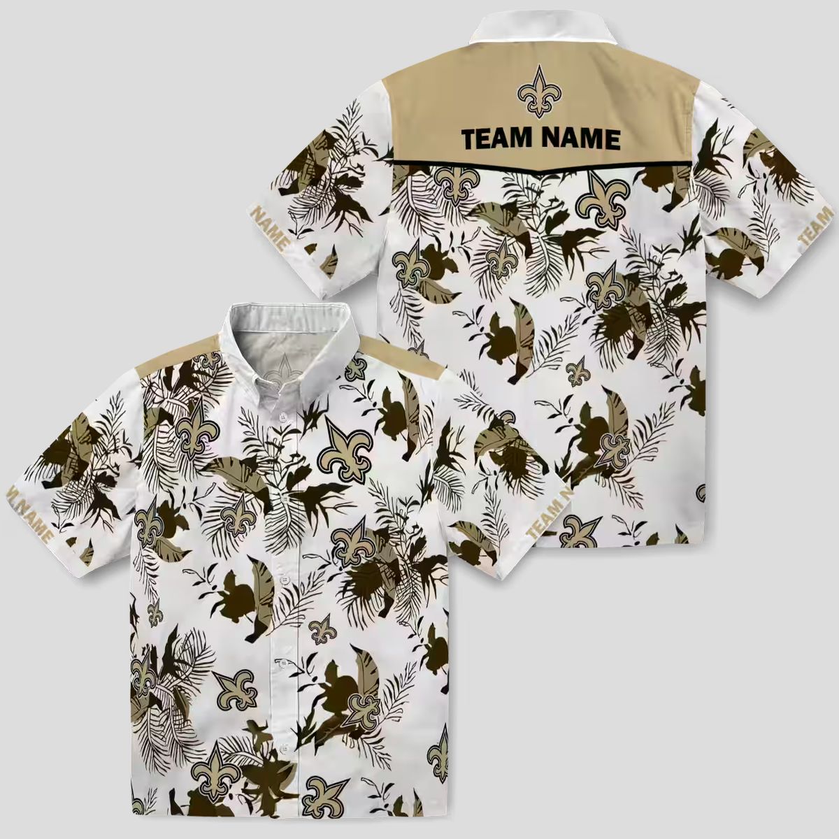 Custom New Orleans Saints Hawaiian Shirt - Gold & White Floral Botanical Design