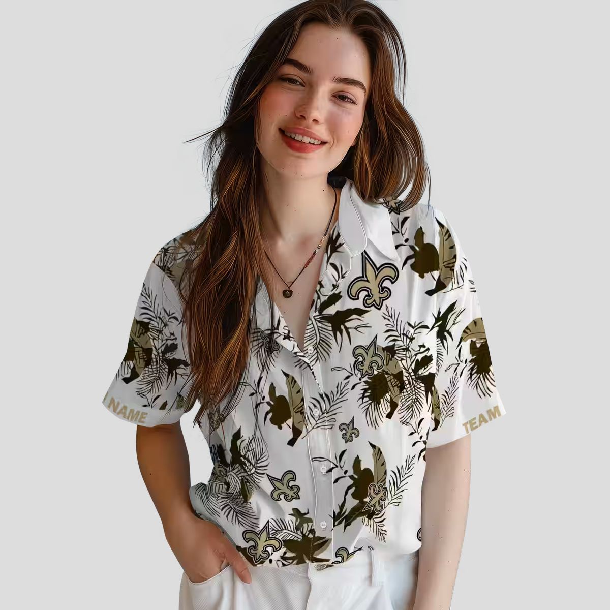 Custom New Orleans Saints Hawaiian Shirt - Gold & White Floral Botanical Design