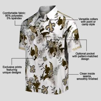 Custom New Orleans Saints Hawaiian Shirt - Gold & White Floral Botanical Design