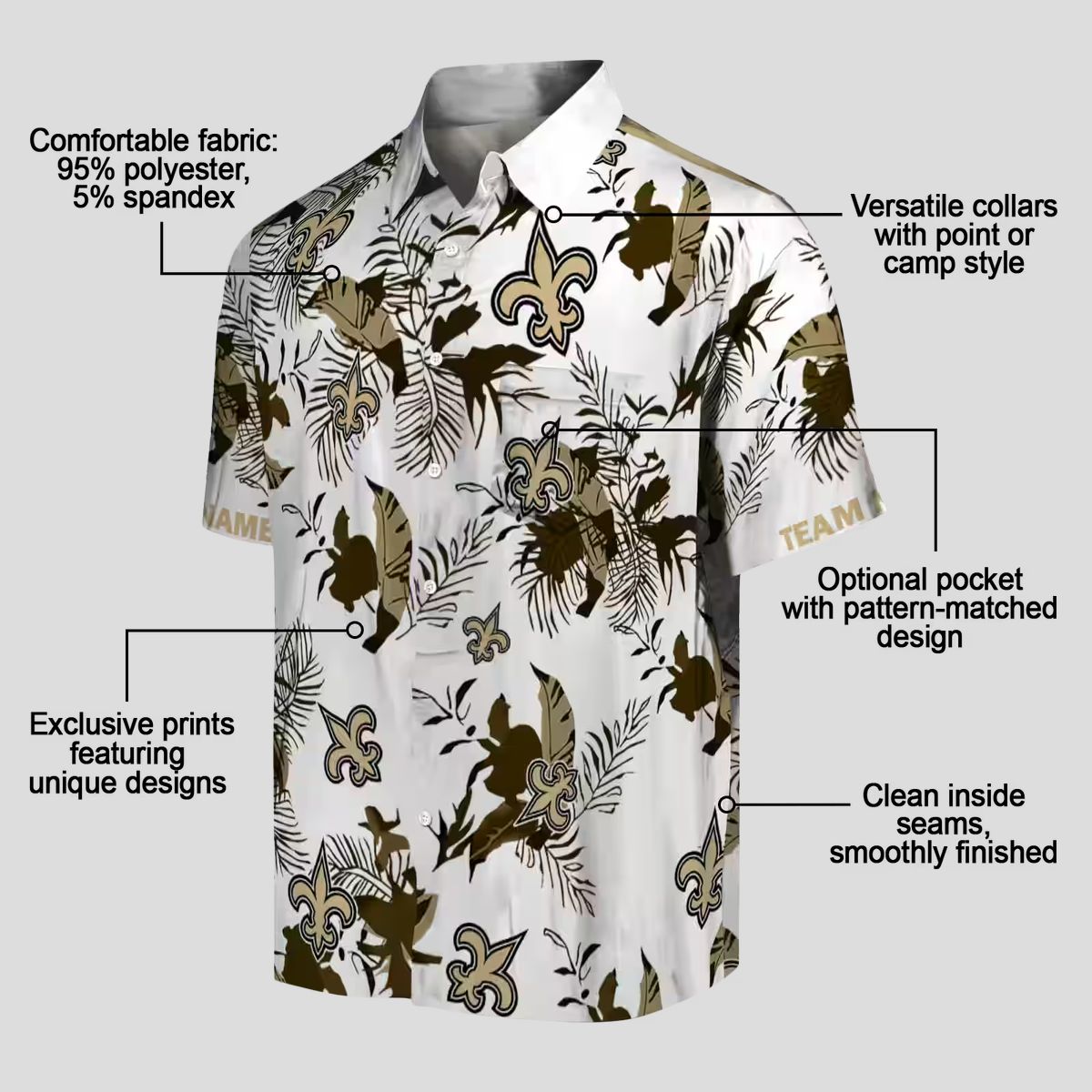 Custom New Orleans Saints Hawaiian Shirt - Gold & White Floral Botanical Design