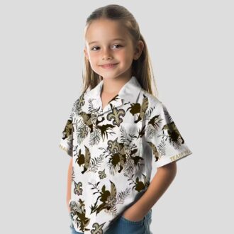 Custom New Orleans Saints Hawaiian Shirt - Gold & White Floral Botanical Design