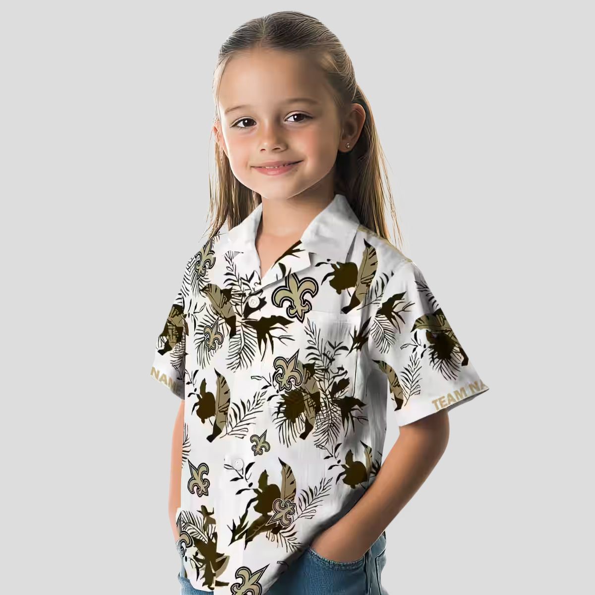 Custom New Orleans Saints Hawaiian Shirt - Gold & White Floral Botanical Design