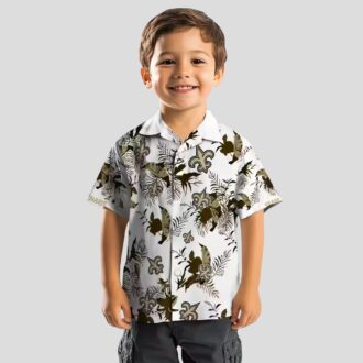 Custom New Orleans Saints Hawaiian Shirt - Gold & White Floral Botanical Design