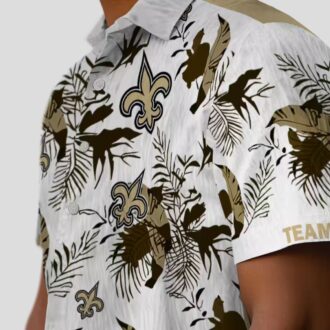 Custom New Orleans Saints Hawaiian Shirt - Gold & White Floral Botanical Design