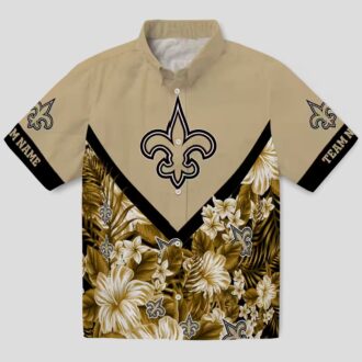 Custom New Orleans Saints Hawaiian Shirt, Floral Chevron Tropical NFL Apparel