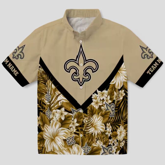 Custom New Orleans Saints Hawaiian Shirt, Floral Chevron Tropical NFL Apparel