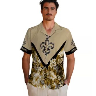 Custom New Orleans Saints Hawaiian Shirt, Floral Chevron Tropical NFL Apparel