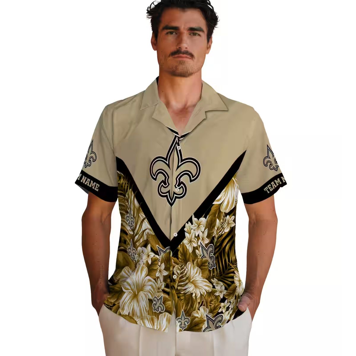 Custom New Orleans Saints Hawaiian Shirt, Floral Chevron Tropical NFL Apparel
