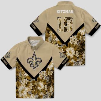 Custom New Orleans Saints Hawaiian Shirt, Floral Chevron Tropical NFL Apparel