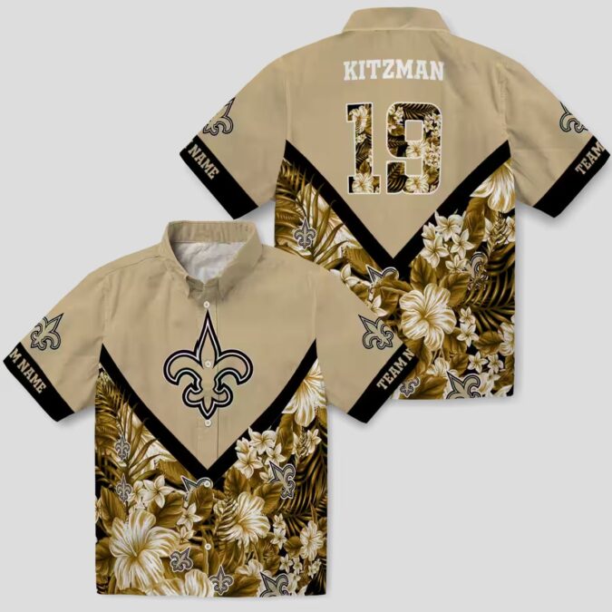 Custom New Orleans Saints Hawaiian Shirt, Floral Chevron Tropical NFL Apparel