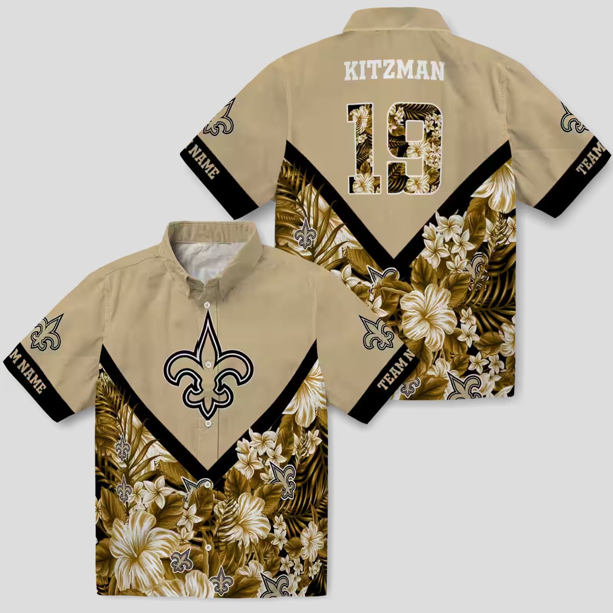 Custom New Orleans Saints Hawaiian Shirt, Floral Chevron Tropical NFL Apparel