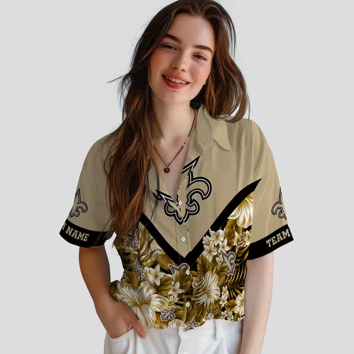 Custom New Orleans Saints Hawaiian Shirt, Floral Chevron Tropical NFL Apparel