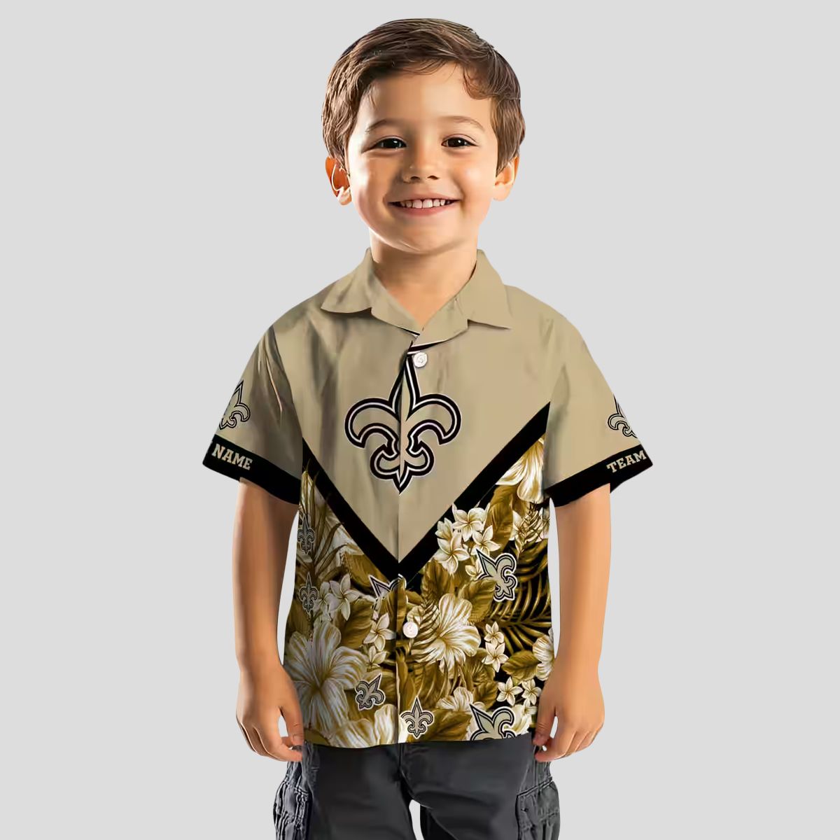 Custom New Orleans Saints Hawaiian Shirt, Floral Chevron Tropical NFL Apparel