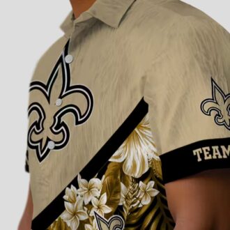 Custom New Orleans Saints Hawaiian Shirt, Floral Chevron Tropical NFL Apparel