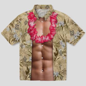 Gold New Orleans Saints Chest Illusion Hawaiian Shirt, Funny NFL Fan Outfits