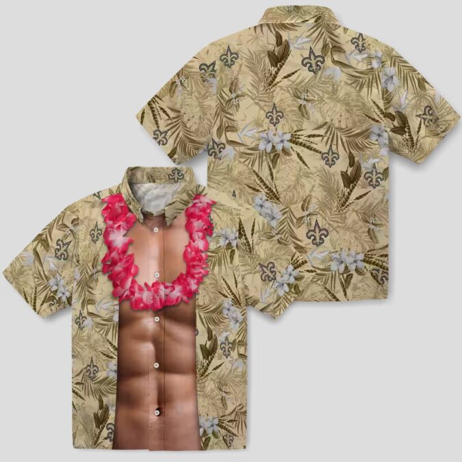 Gold New Orleans Saints Chest Illusion Hawaiian Shirt, Funny NFL Fan Outfits