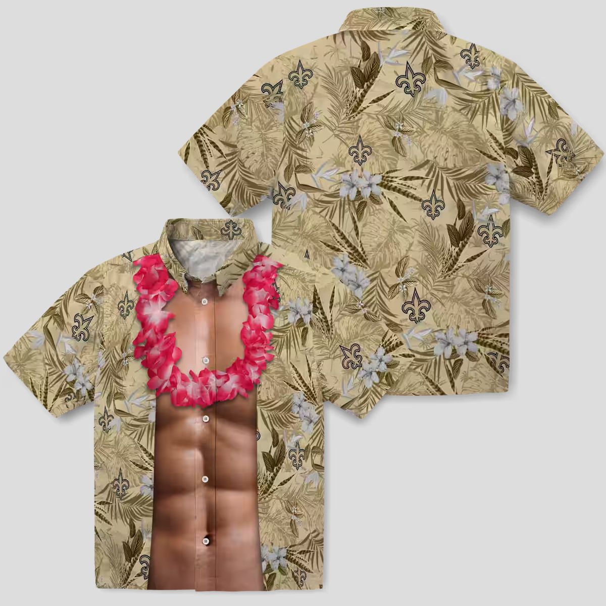 Gold New Orleans Saints Chest Illusion Hawaiian Shirt, Funny NFL Fan Outfits