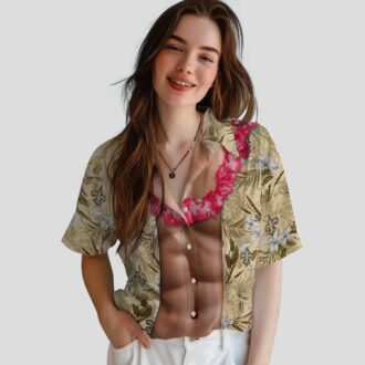 Gold New Orleans Saints Chest Illusion Hawaiian Shirt, Funny NFL Fan Outfits