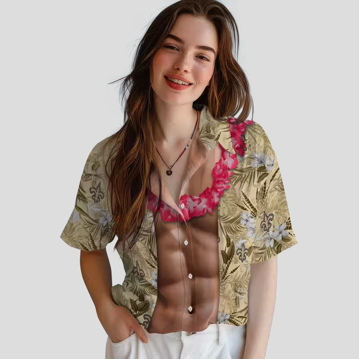 Gold New Orleans Saints Chest Illusion Hawaiian Shirt, Funny NFL Fan Outfits