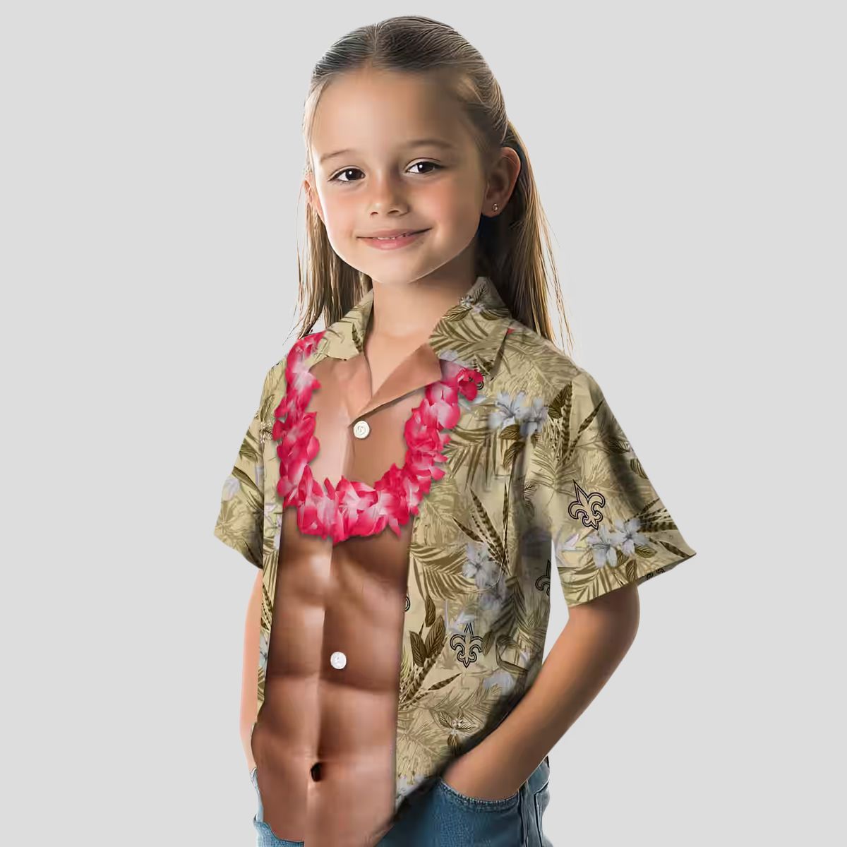 Gold New Orleans Saints Chest Illusion Hawaiian Shirt, Funny NFL Fan Outfits