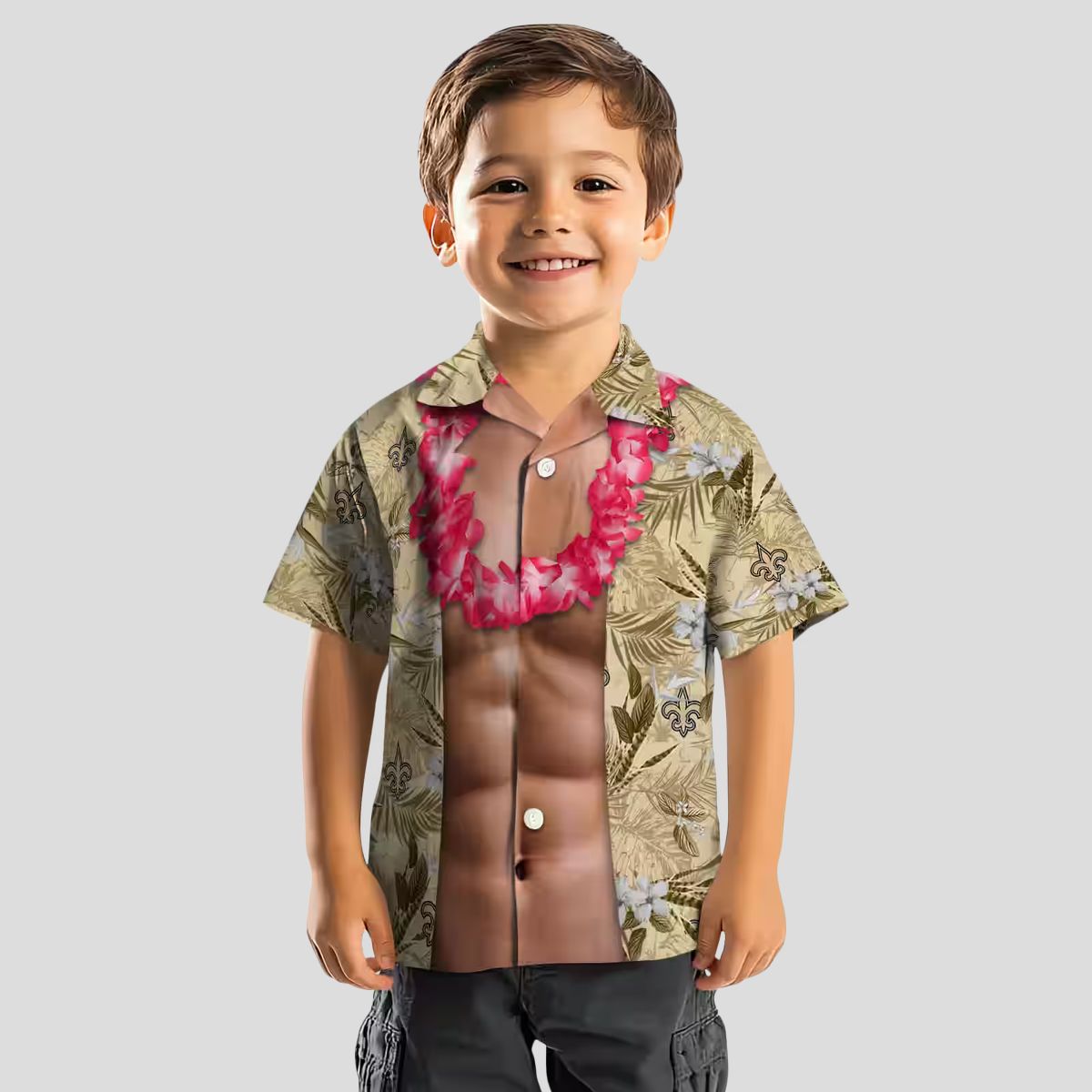 Gold New Orleans Saints Chest Illusion Hawaiian Shirt, Funny NFL Fan Outfits