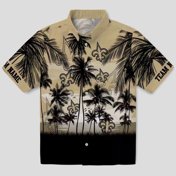 Gold & Black New Orleans Saints Sunset Hawaiian Shirt, Tropical Beach Fan Outfit