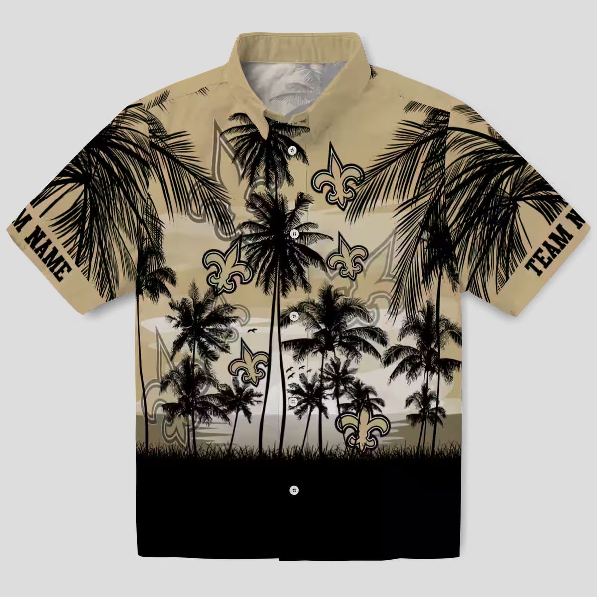 Gold & Black New Orleans Saints Sunset Hawaiian Shirt, Tropical Beach Fan Outfit