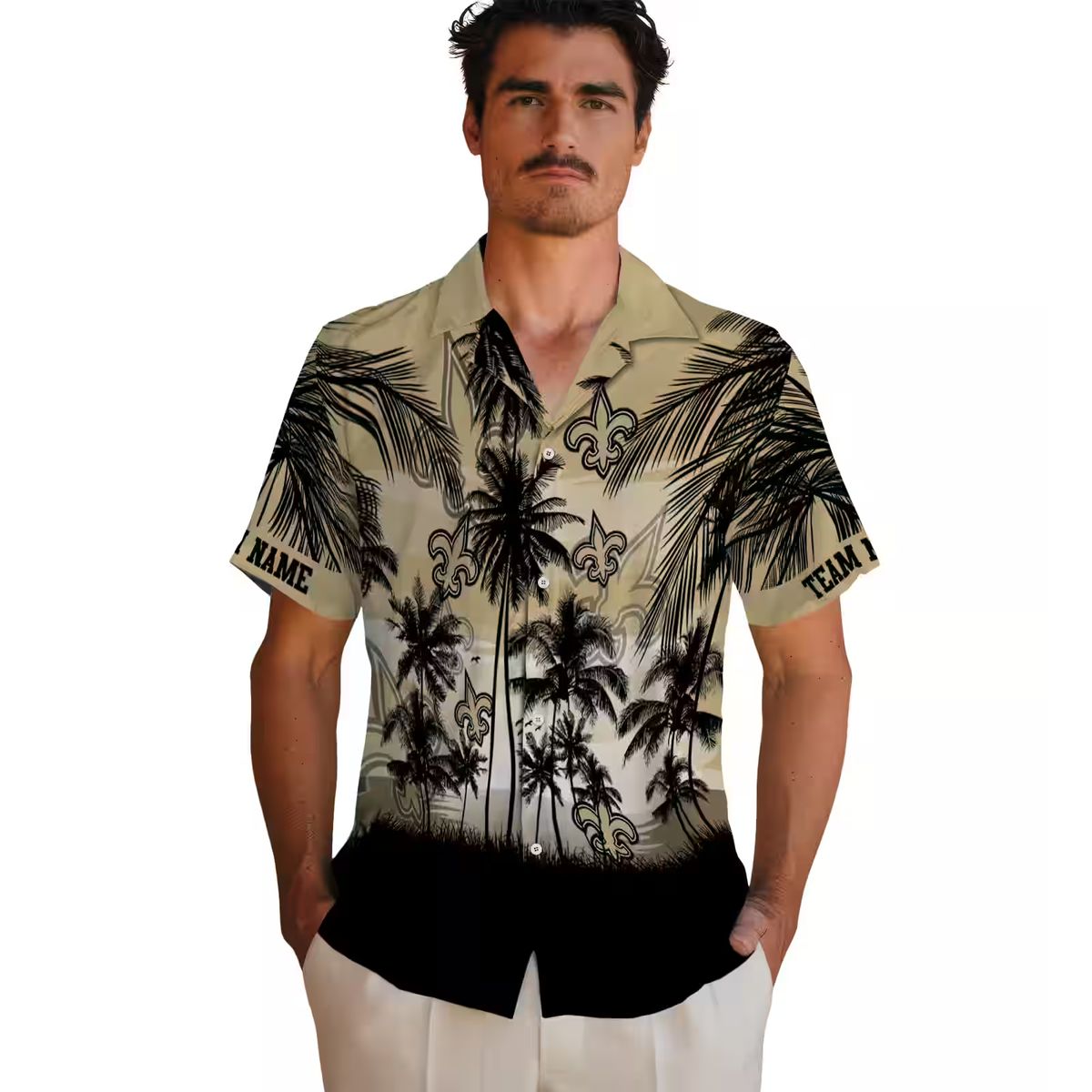 Gold & Black New Orleans Saints Sunset Hawaiian Shirt, Tropical Beach Fan Outfit