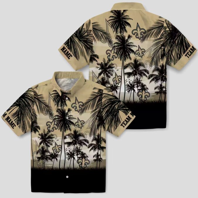 Gold & Black New Orleans Saints Sunset Hawaiian Shirt, Tropical Beach Fan Outfit