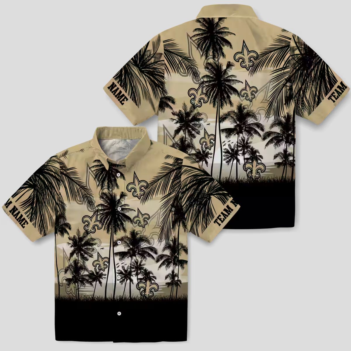 Gold & Black New Orleans Saints Sunset Hawaiian Shirt, Tropical Beach Fan Outfit