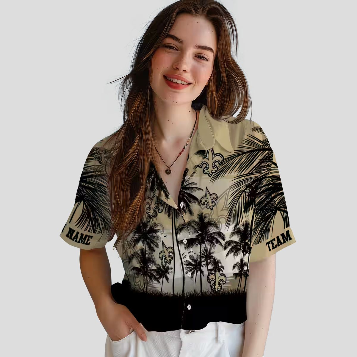 Gold & Black New Orleans Saints Sunset Hawaiian Shirt, Tropical Beach Fan Outfit