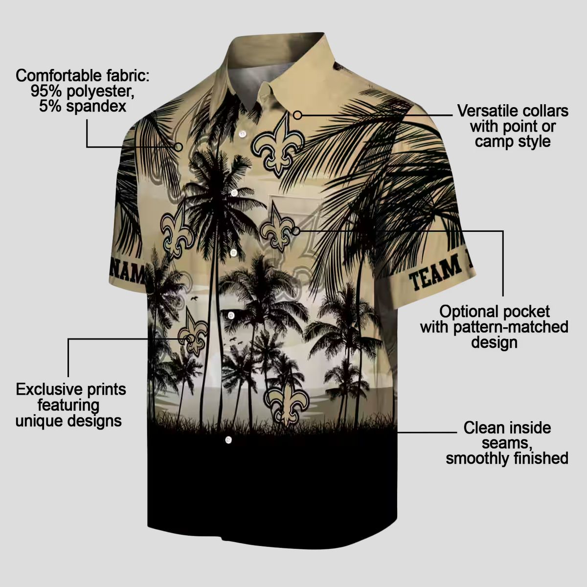 Gold & Black New Orleans Saints Sunset Hawaiian Shirt, Tropical Beach Fan Outfit