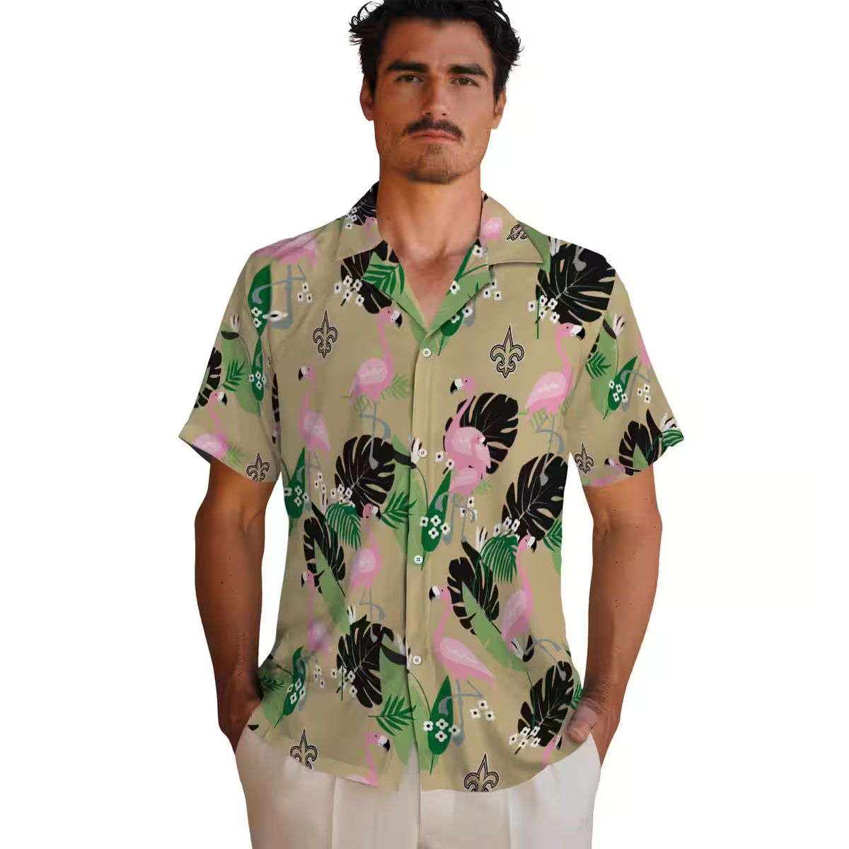 Gold Flamingo New Orleans Saints Hawaiian Shirt, Palm Leaf Summer NFL Apparel