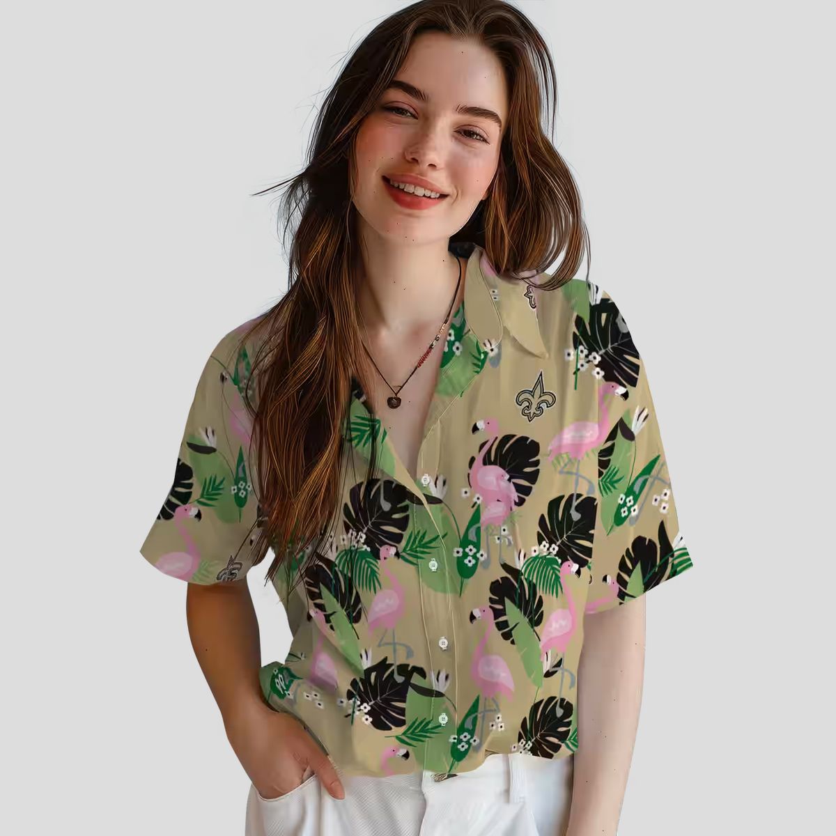 Gold Flamingo New Orleans Saints Hawaiian Shirt, Palm Leaf Summer NFL Apparel